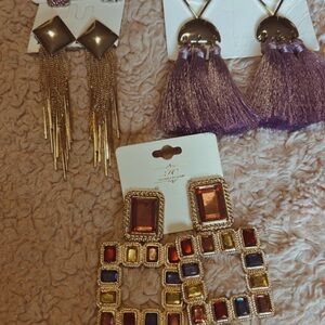 Elegant Gold and Purple Tassel Earrings